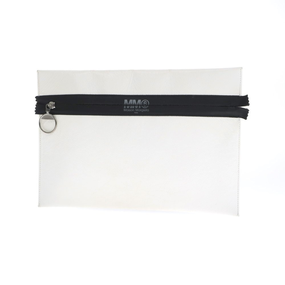 【中古】エムエムシックス MM6 ポリエステルナイロン クラッチバッグ ホワイトxブラック【W29.5xH20.5】【レディース】