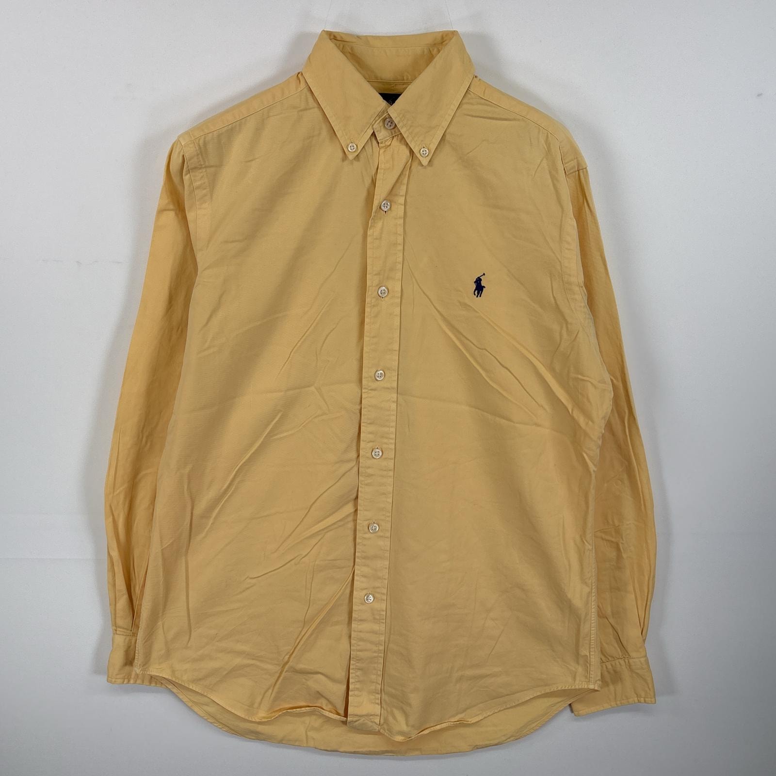 古着 ラルフローレン RALPH LAUREN 長袖シャツ ボタンダウンシャツ ワンポイント ロゴ 刺繍 S  イエロー 無地 メンズ
