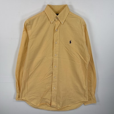 古着 ラルフローレン RALPH LAUREN 長袖シャツ ボタンダウンシャツ ワンポイント ロゴ 刺繍 S イエロー 無地 メンズ