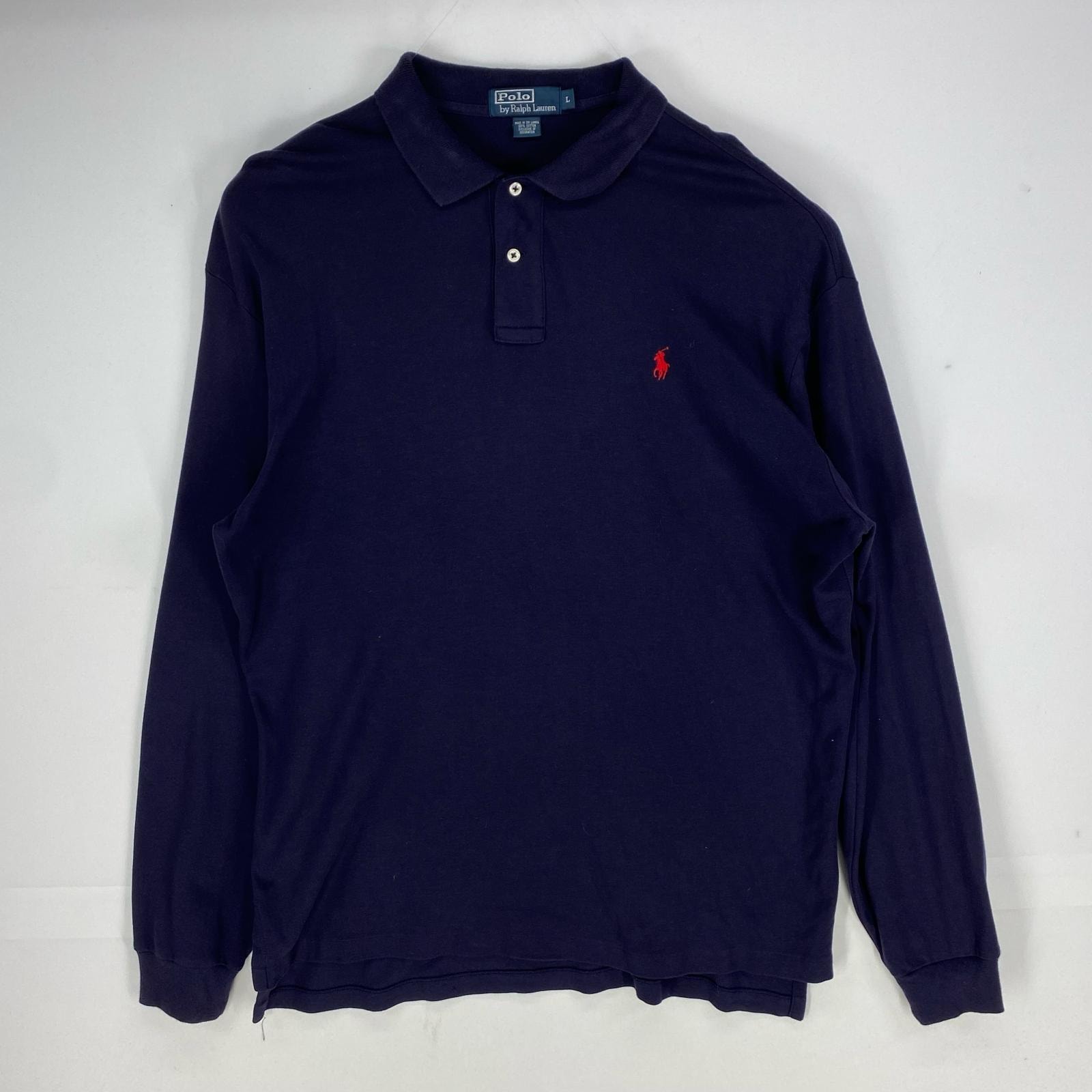 古着 ポロバイラルフローレン Polo by Ralph Lauren 長袖シャツ 刺繍ロゴ ポロシャツ ワンポイント L ネイビー系 メンズ