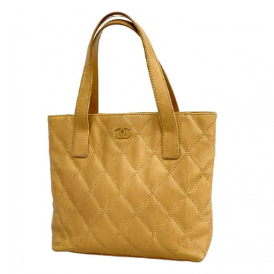 【6dd5338-k】シャネル トートバッグ ワイルドステッチ ラムスキン ベージュ ゴールド金具【中古】レディース