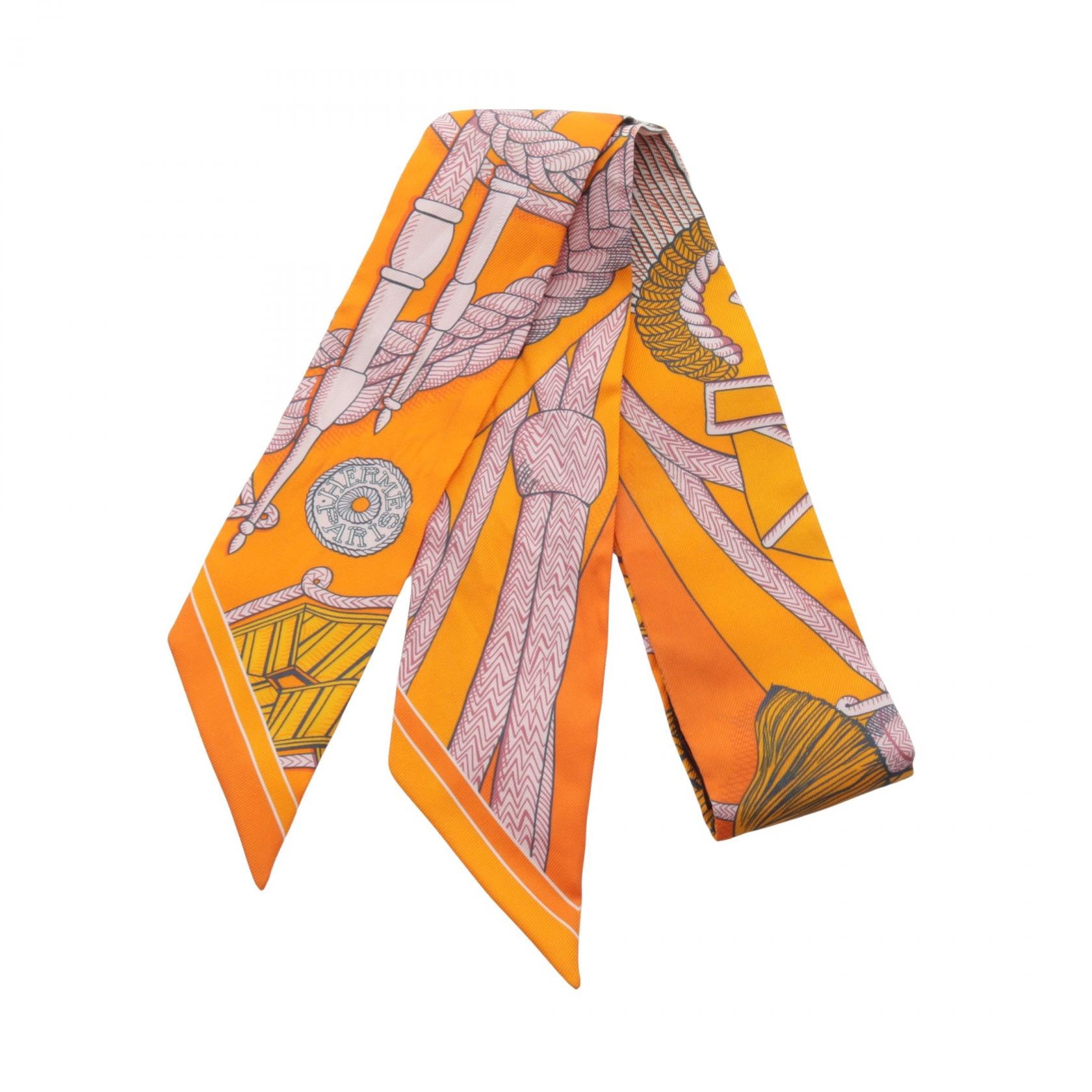 エルメス HERMES ツイリー ZOUAVES ET DRAGONS リボン スカーフ 衣料品 シルク シルク オレンジ レディース オレンジ系 / マルチカラー 【中古】