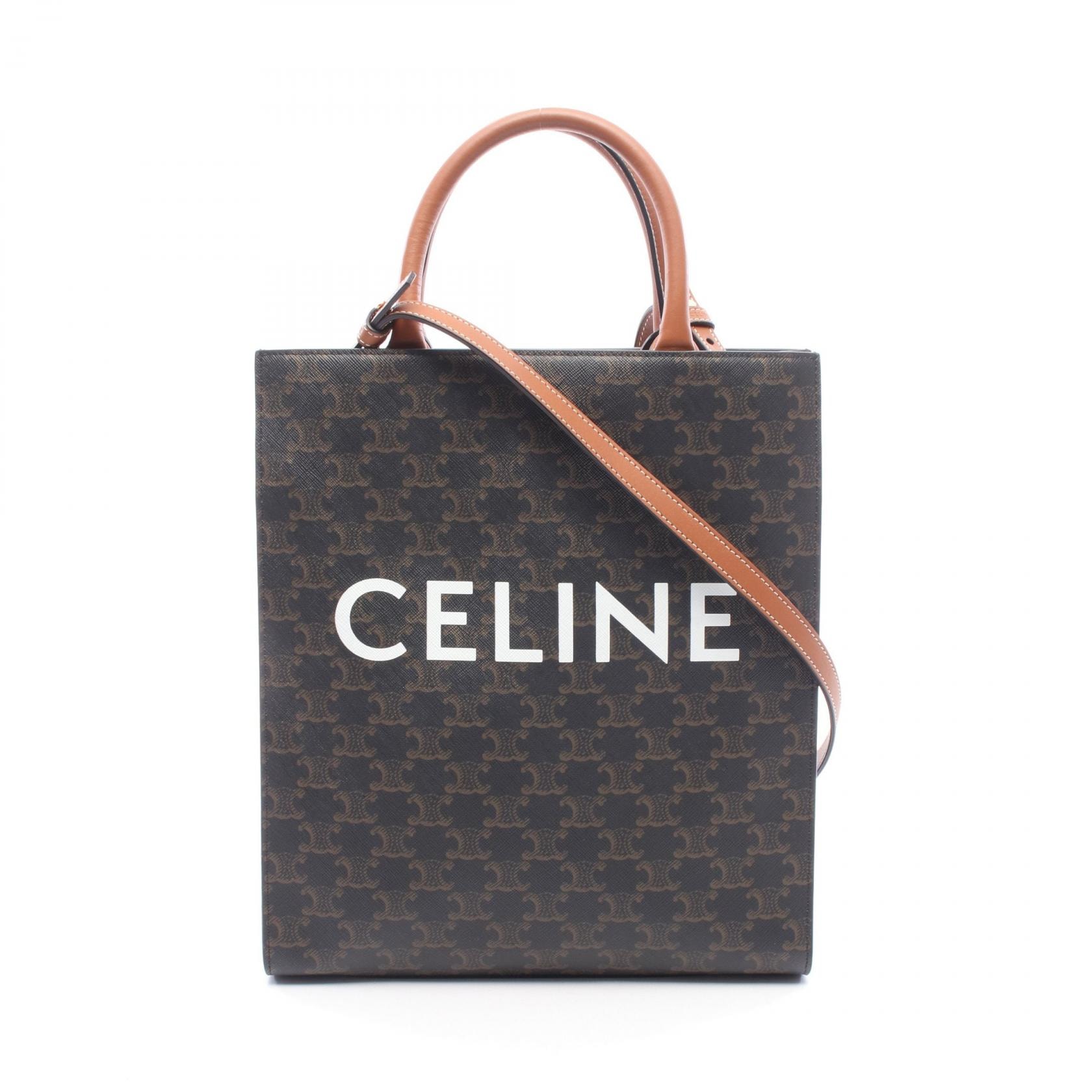 セリーヌ CELINE スモール バーティカル カバ トリオンフ 2WAY トートバッグ バッグ PVCコーティングキャンバス レザー レディース ブラウン系 / ブラック系 【中古】