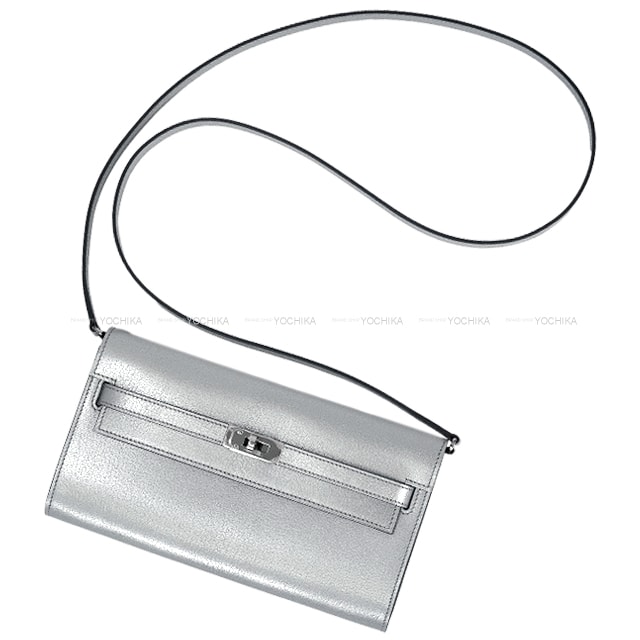 HERMES エルメス 長財布 ケリーウォレット ロング トゥーゴー メタリゼ アルジャン アルジェント (メタリックシルバー) シェーヴルシャムキラ シルバー金具 K刻印 新品