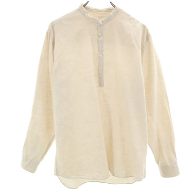 ZARA ザラ リネンブレンド 長袖 ヘンリーネック シャツ L ベージュ