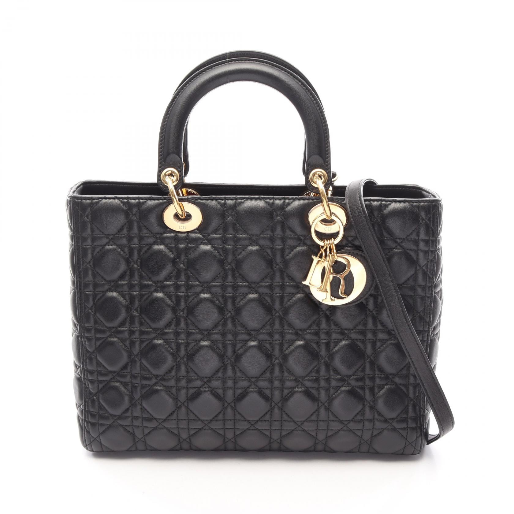 ディオール Dior レディディオール ラージ カナージュ 2WAY ハンドバッグ バッグ レザー レディース ブラック系 【中古】