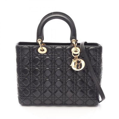 ディオール Dior レディディオール ラージ カナージュ 2WAY ハンドバッグ バッグ レザー レディース ブラック系 【中古】