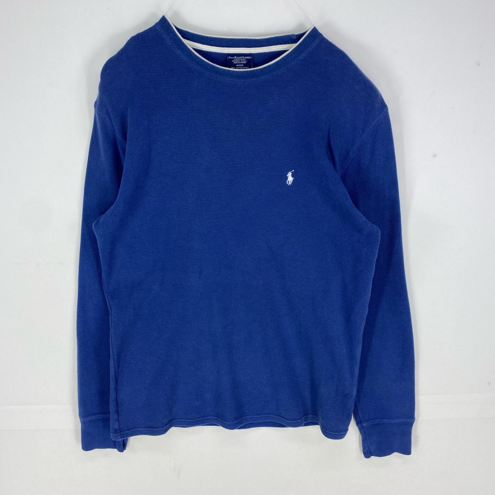 古着 ポロ・ラルフローレン POLO RALPH LAUREN 長袖Tシャツ サーマル 刺繍ロゴ クルーネック M  ネイビー系 メンズ