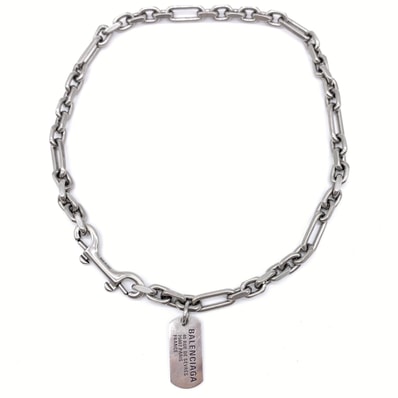 BALENCIAGA Tags Carabiner Necklace Brass "Antique Silver"