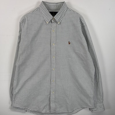 古着 ラルフローレン RALPH LAUREN 長袖シャツ ボタンダウンシャツ ワンポイント ロゴ 刺繍 大きいサイズ XL グレー系 チェック メンズ