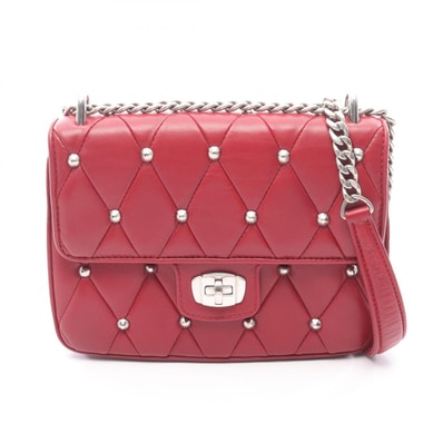 ミュウ ミュウ Miu Miu キルティング スタッズ ショルダーバッグ バッグ レザー レディース レッド系 【中古】
