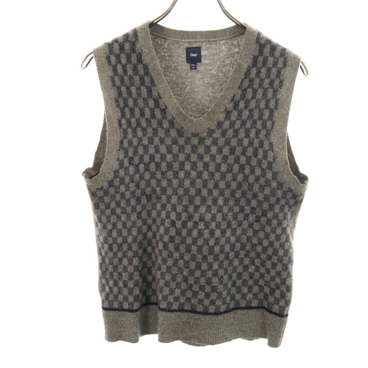 GAP ギャップ チェック柄 Vネック ニットベスト M グレー