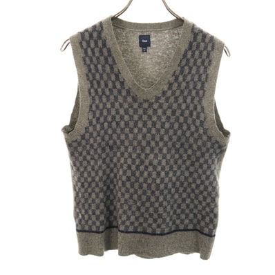 GAP ギャップ チェック柄 Vネック ニットベスト M グレー