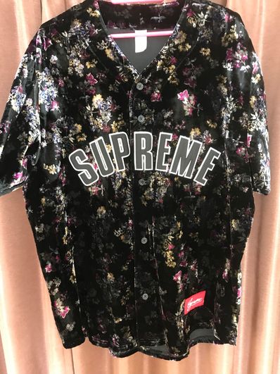 Supreme Floral Velour Baseball Jersey "Black"