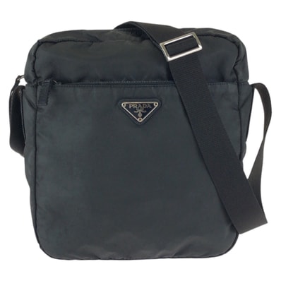 PRADA プラダ テスート 三角ロゴプレート ブラック 黒 シルバー金具 ナイロン ショルダーバッグ メッセンジャーバッグ 601912 【中古】