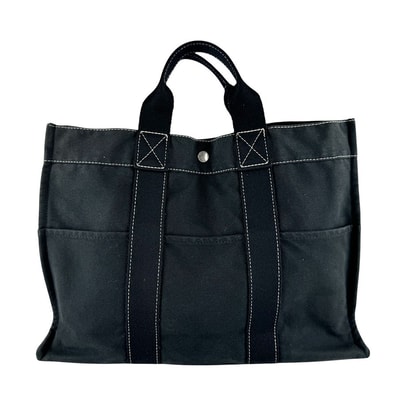 エルメス HERMES ハンドバッグ ドーヴィルMM キャンバス ブラック ユニセックス【中古】 z10514
