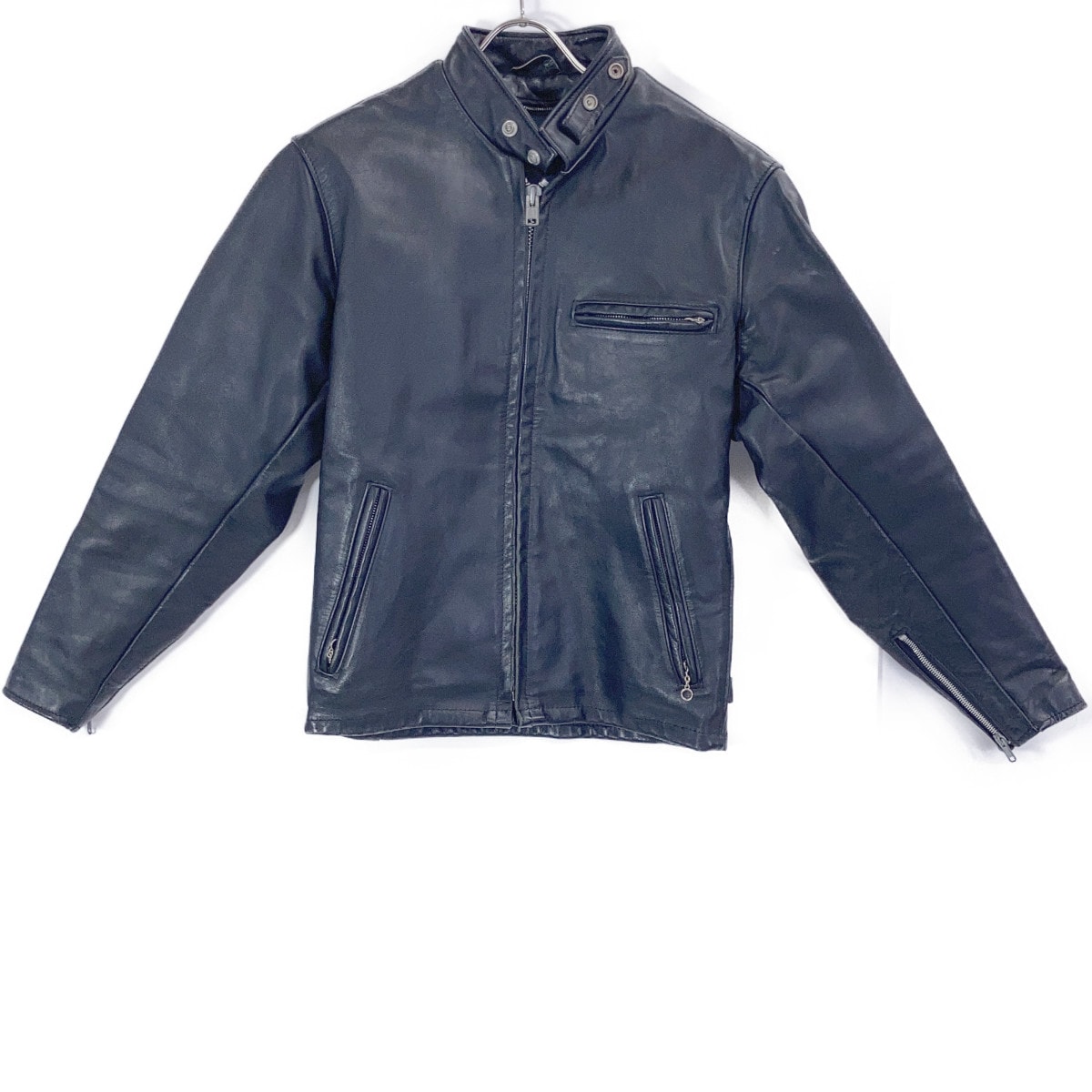 ショット 641 ブラックシングルレザーライダースジャケット