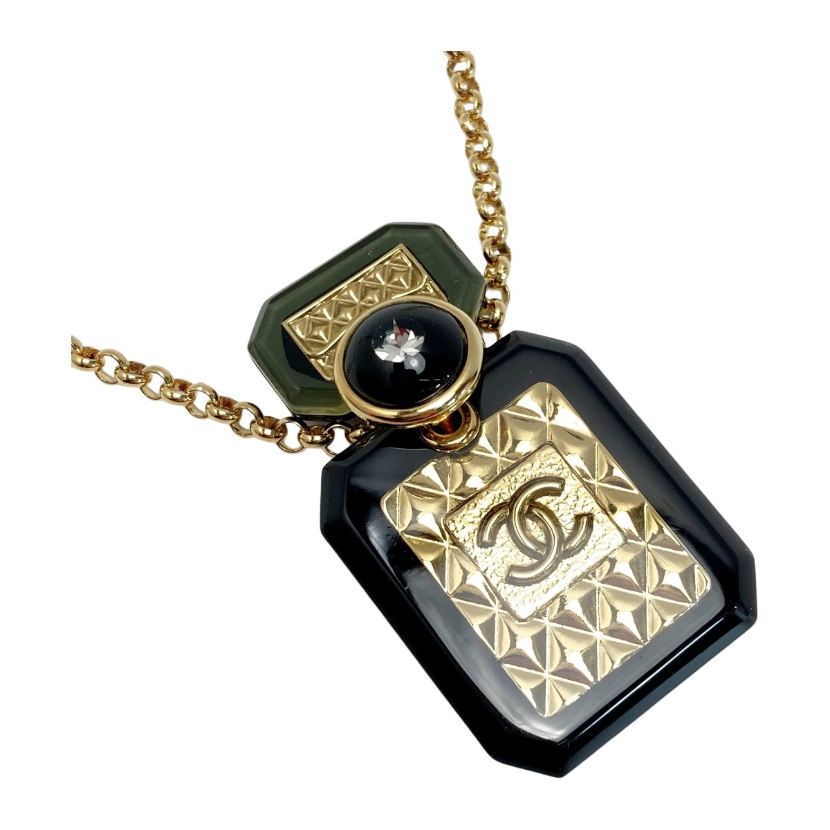 ☆☆CHANEL シャネル ココマーク 香水ボトルモチーフ ネックレス B23A ゴールド×ブラック レジン GP パフュームボトル