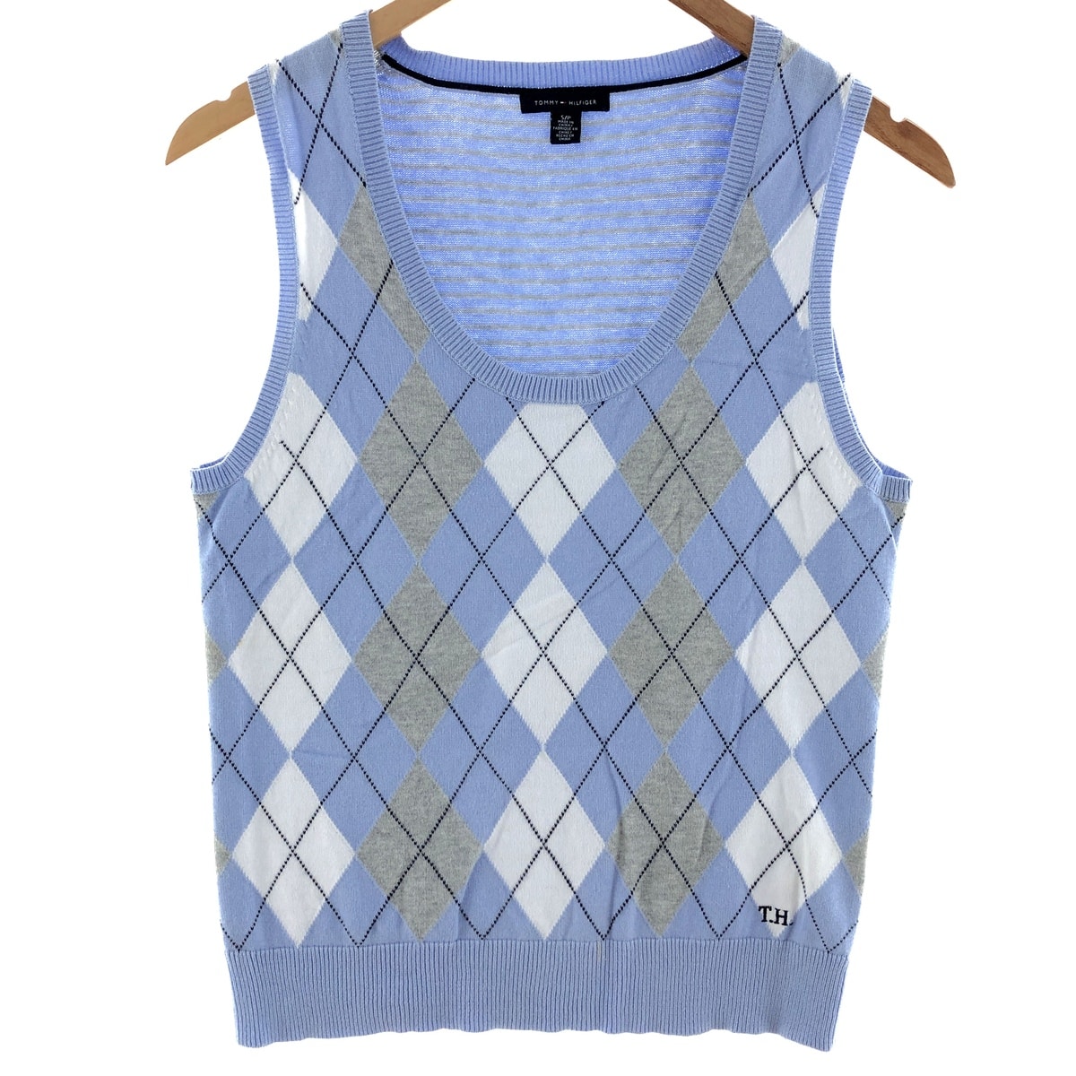 古着 00年代 トミーヒルフィガー TOMMY HILFIGER アーガイル柄 ボーダー柄 コットンニットベスト メンズS相当/eaa380940