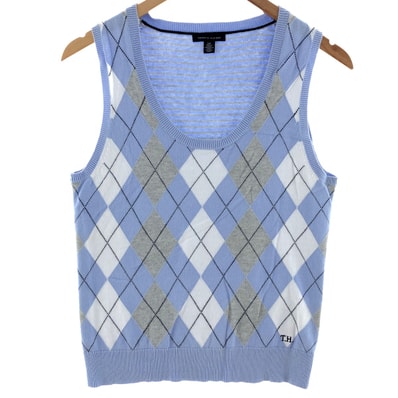 古着 00年代 トミーヒルフィガー TOMMY HILFIGER アーガイル柄 ボーダー柄 コットンニットベスト メンズS相当/eaa380940