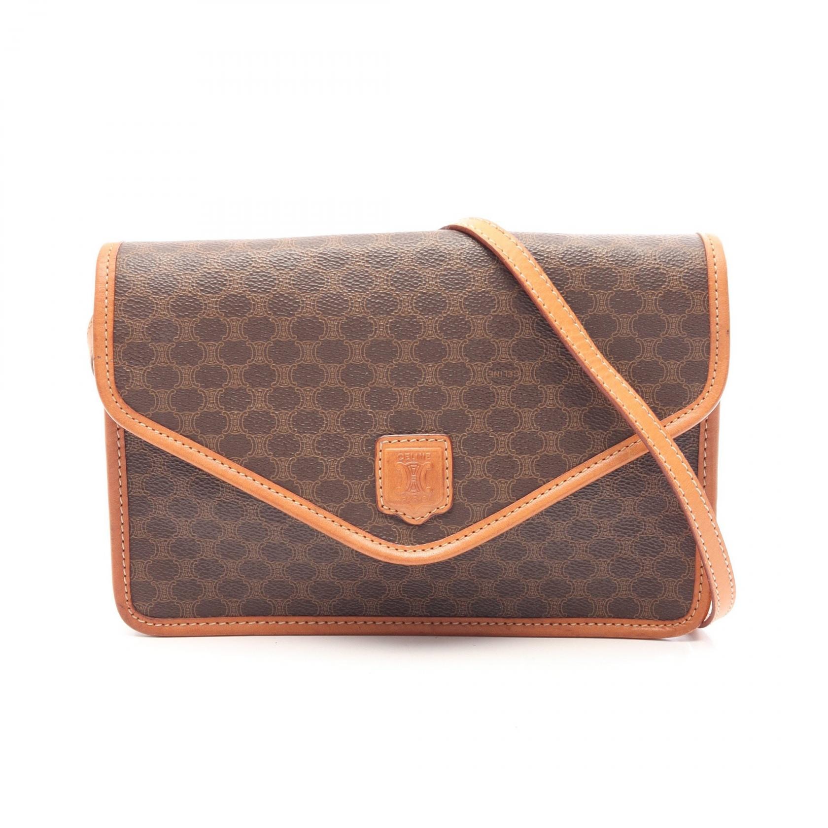 セリーヌ CELINE マカダム ショルダーバッグ ショルダーバッグ バッグ PVCコーティングキャンバス レザー レディース ブラウン系 【中古】