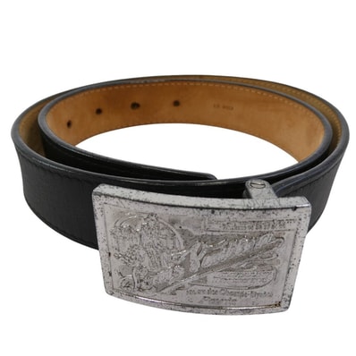 LOUIS VUITTON ルイ・ヴィトン ベルト M6812T サンチュール ジーンズ ロゴバックル レザー ベルト ブラック系【中古】