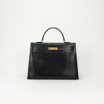 エルメス HERMES ケリー35 ケリー 35 バッグ トートバッグ ポロサス クロコダイル ノワール Noir ブラック Black 黒 ゴールド金具 ハンドバッグ 外縫い エキゾチック