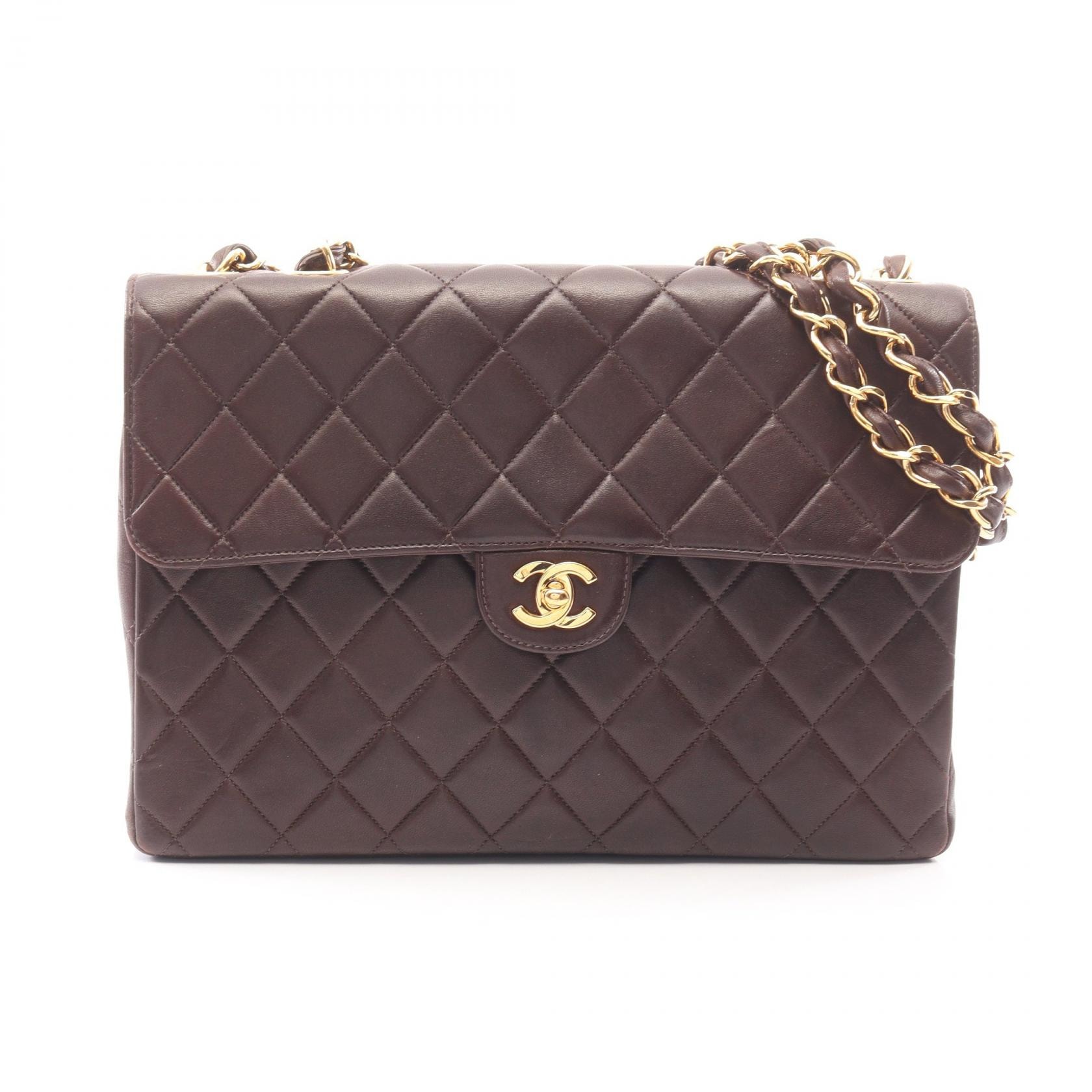 シャネル CHANEL デカマトラッセ 30 シングルフラップ ショルダーバッグ バッグ ラムスキン(羊革) レディース ブラウン系 【中古】