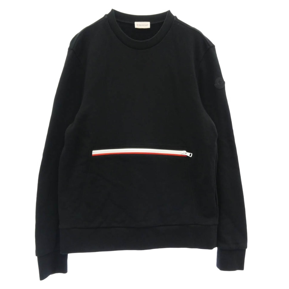 MONCLER モンクレール スウェット F10918G72500 V8130 モンクレールジャパンタグ MAGLIA GIROCOLLO ラバーワッペン付 フロントジップポケット スウェット トレーナー ブラック系 L【中古】