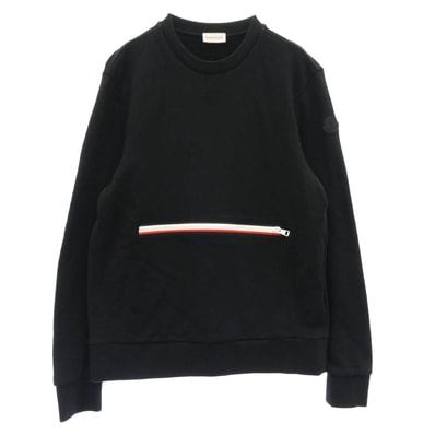 MONCLER モンクレール スウェット F10918G72500 V8130 モンクレールジャパンタグ MAGLIA GIROCOLLO ラバーワッペン付 フロントジップポケット スウェット トレーナー ブラック系 L【中古】