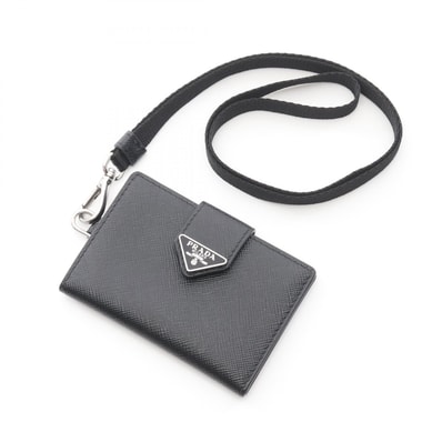 プラダ PRADA SAFFIANO TRIANGLE カードケース アクセサリー サフィアーノレザー メンズ レディース ブラック系 2MC088 【中古】