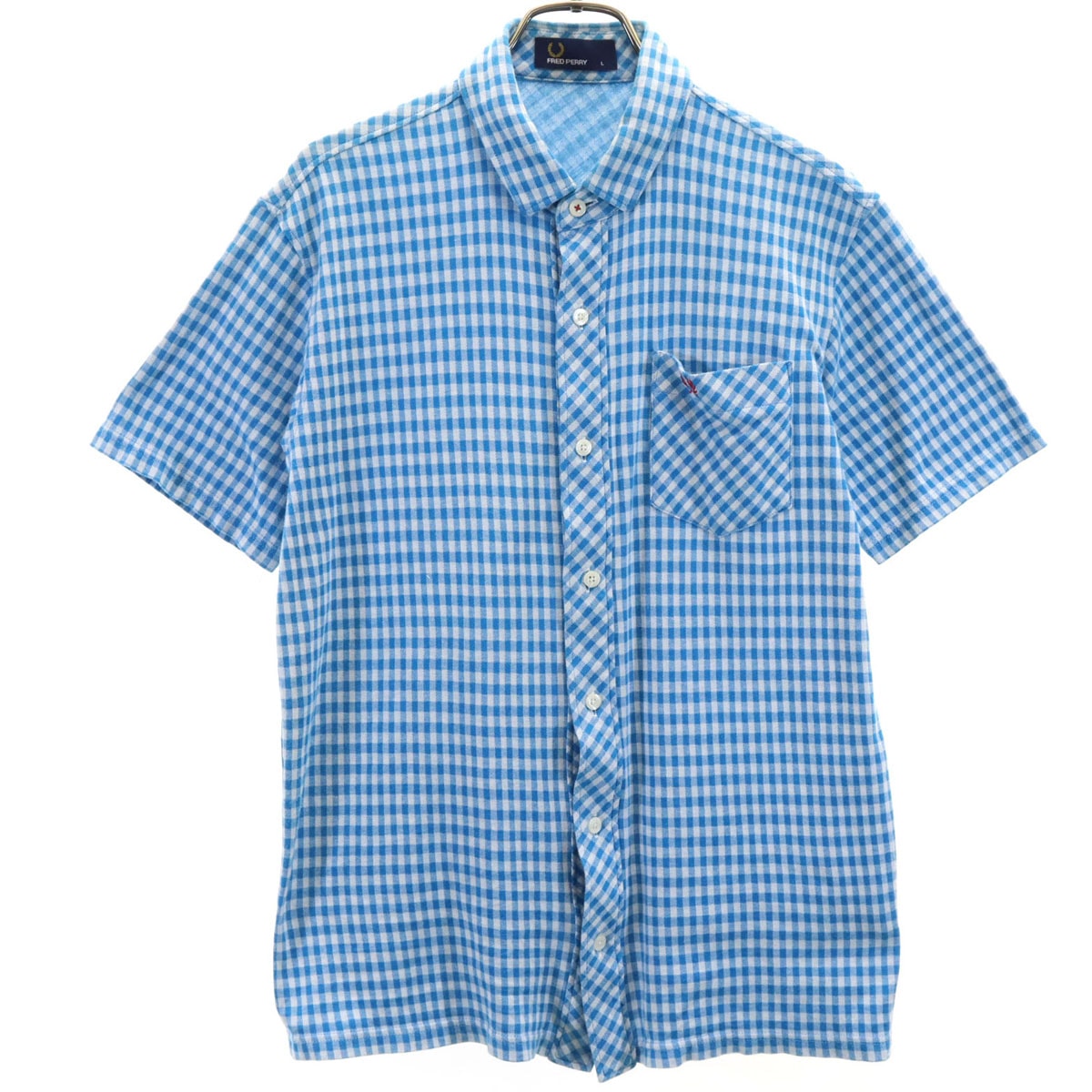 FRED PERRY フレッドペリー チェック柄 半袖 シャツ L 水色