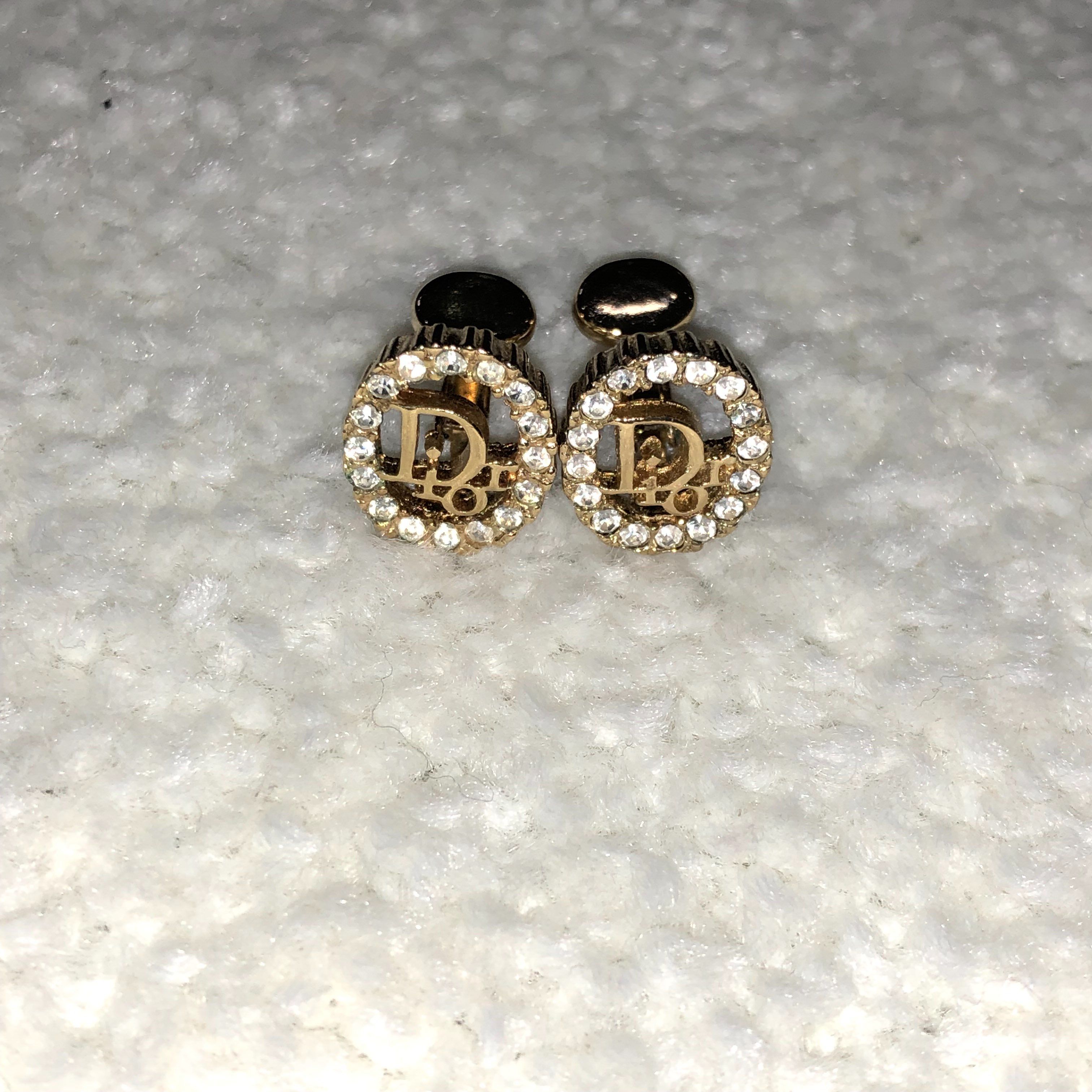 Dior Logo Circle Rhinestone Earrings "Gold"