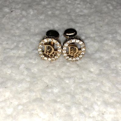 Dior Logo Circle Rhinestone Earrings "Gold"