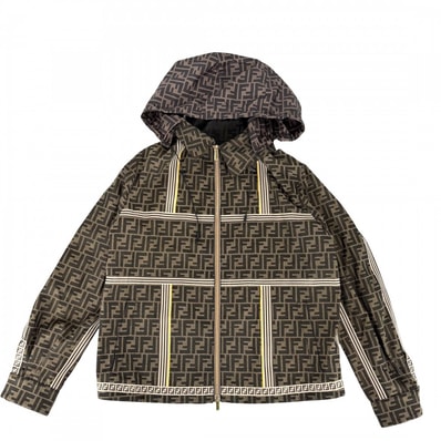 FENDI フェンディ アウター ズッカ ジャケット アパレル ロゴ 服 マウンテンパーカー 48 ブラウン 茶 ゴールド金具 ポリエステル コットン アクリル メンズ【中古品】
