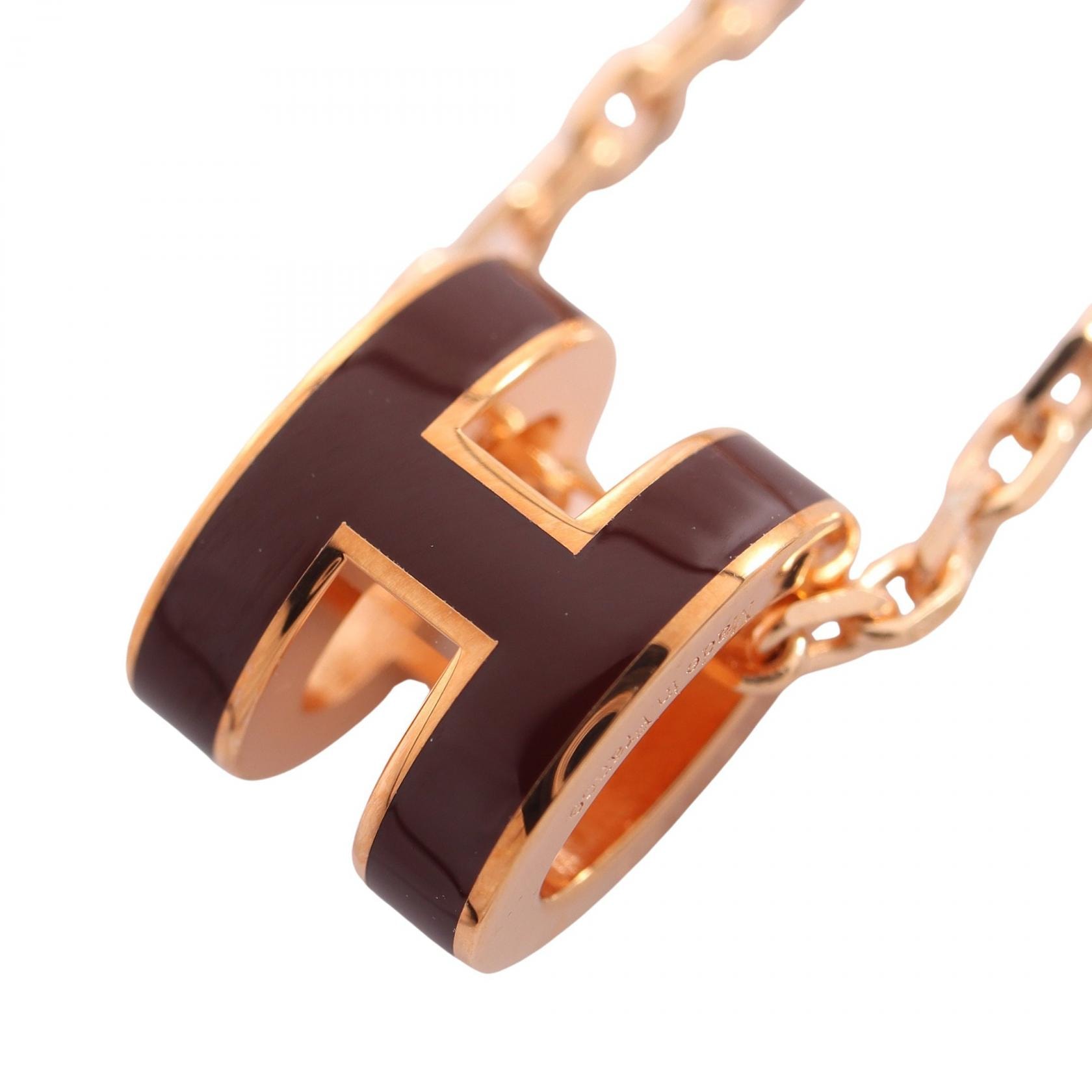 エルメス HERMES MINI POP H ミニポップアッシュ ネックレス ジュエリー GP(ゴールドメッキ) ルージュアッシュ レディース ゴールド系 / ボルドー系 【中古】