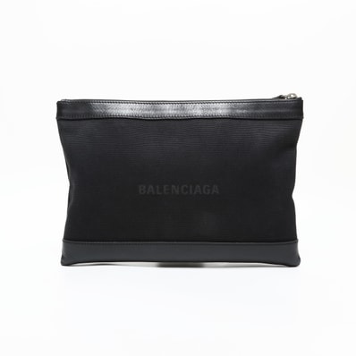 バレンシアガ BALENCIAGA M キャンバス クリップ ロゴ クラッチバッグ【中古】
