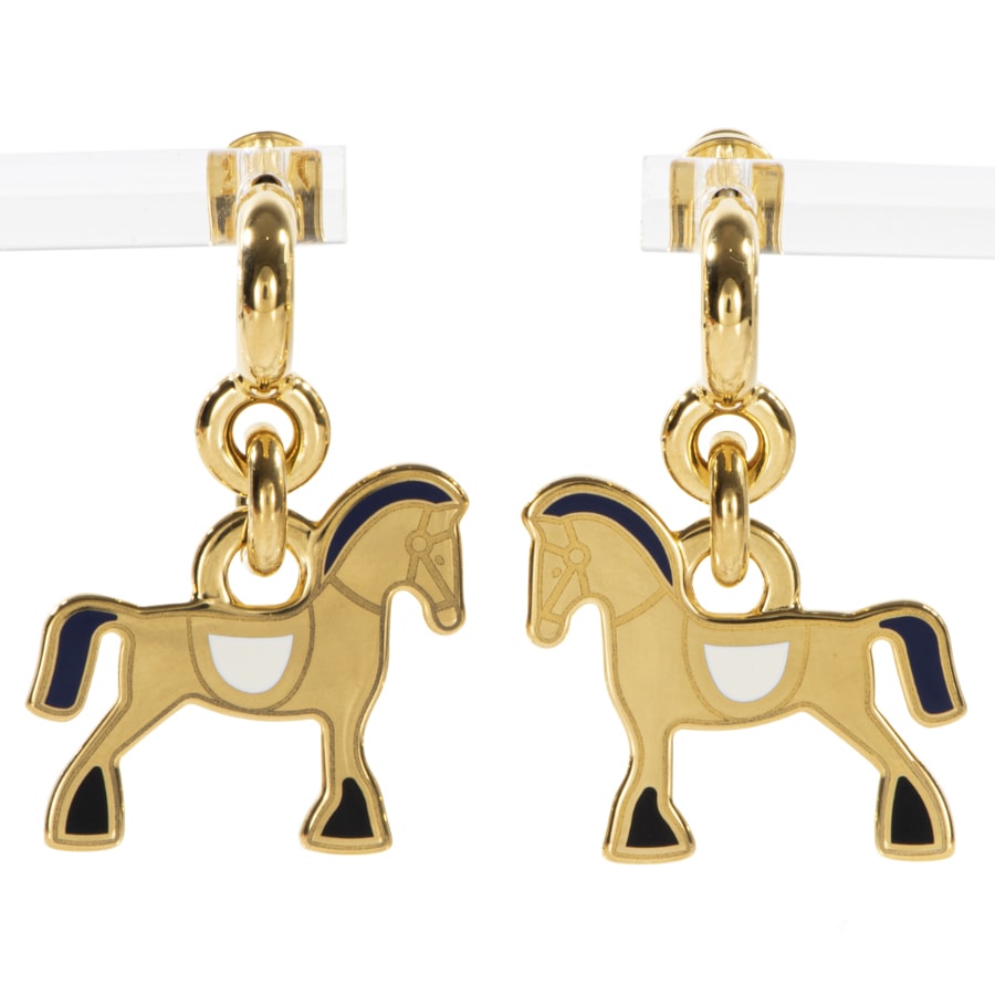 HERMES エルメス シュヴァル グランド バラード ピアス 馬 メタル ゴールド ブラック【中古】