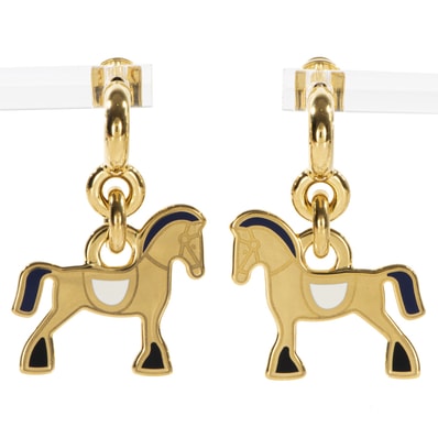 HERMES エルメス シュヴァル グランド バラード ピアス 馬 メタル ゴールド ブラック【中古】