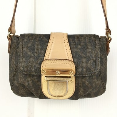 MICHAEL KORS/マイケルコース★本革/レザー MKシグネチャー ショルダーバッグ 茶/ブラウン 小ぶり レディース 管NO.YB6-43