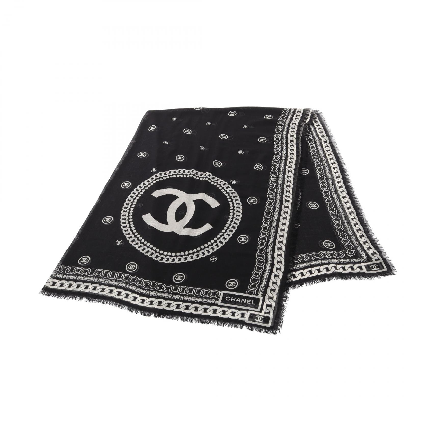 シャネル CHANEL ココマーク ショール 衣料品 シルク カシミヤ レディース ブラック系 / ホワイト系 【中古】