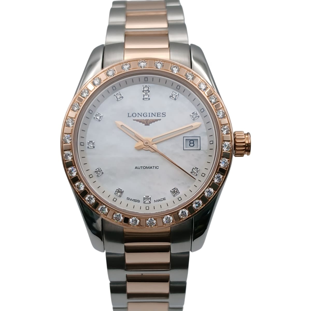 LONGINES ロンジン コンクエスト クラシック ベゼル ダイヤモンド MOP 30mm 腕時計 L2.285.5.88.7 K18イエローゴールド ステンレススチール ダイヤモンド ゴールド 自動巻き  レディース【中古】