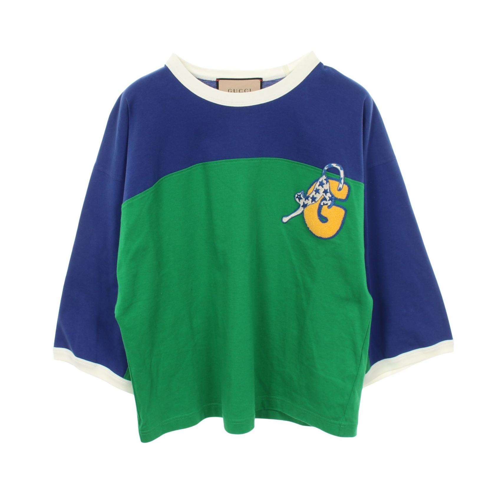 グッチ GUCCI GUCCI LOVERS PLEASURE CLUB 半袖Tシャツ 衣料品 トップス コットン レディース グリーン系 / ブルー系 753294 【中古】