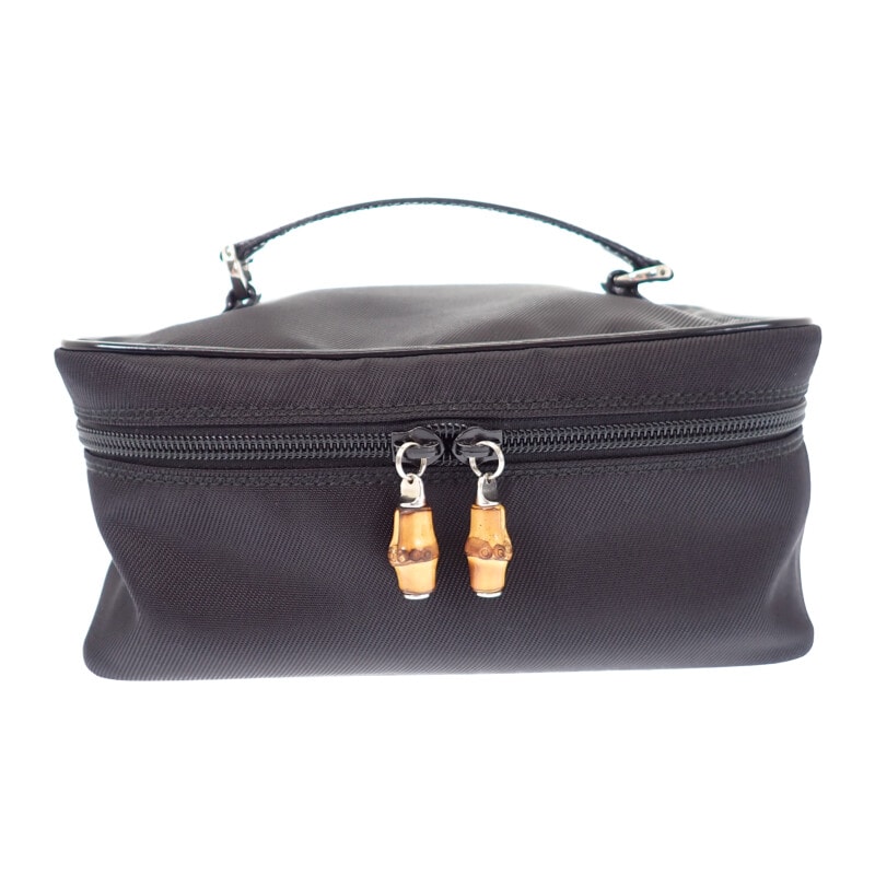 グッチ GUCCI バンブーバニティ 032_1956_0150 ハンドバッグ ナイロン カーフ ブラック シルバー金具 レディース メンズ【中古】【ABランク】