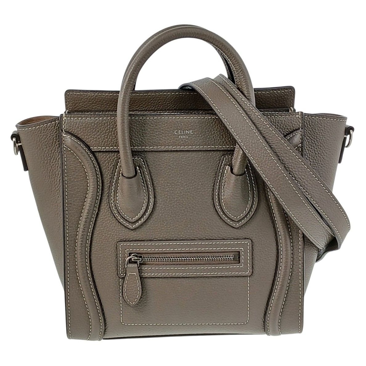 CELINE セリーヌ ラゲージ ナノ ショッパー ハンドバッグ 168243 レザー グレー  レディース【中古】