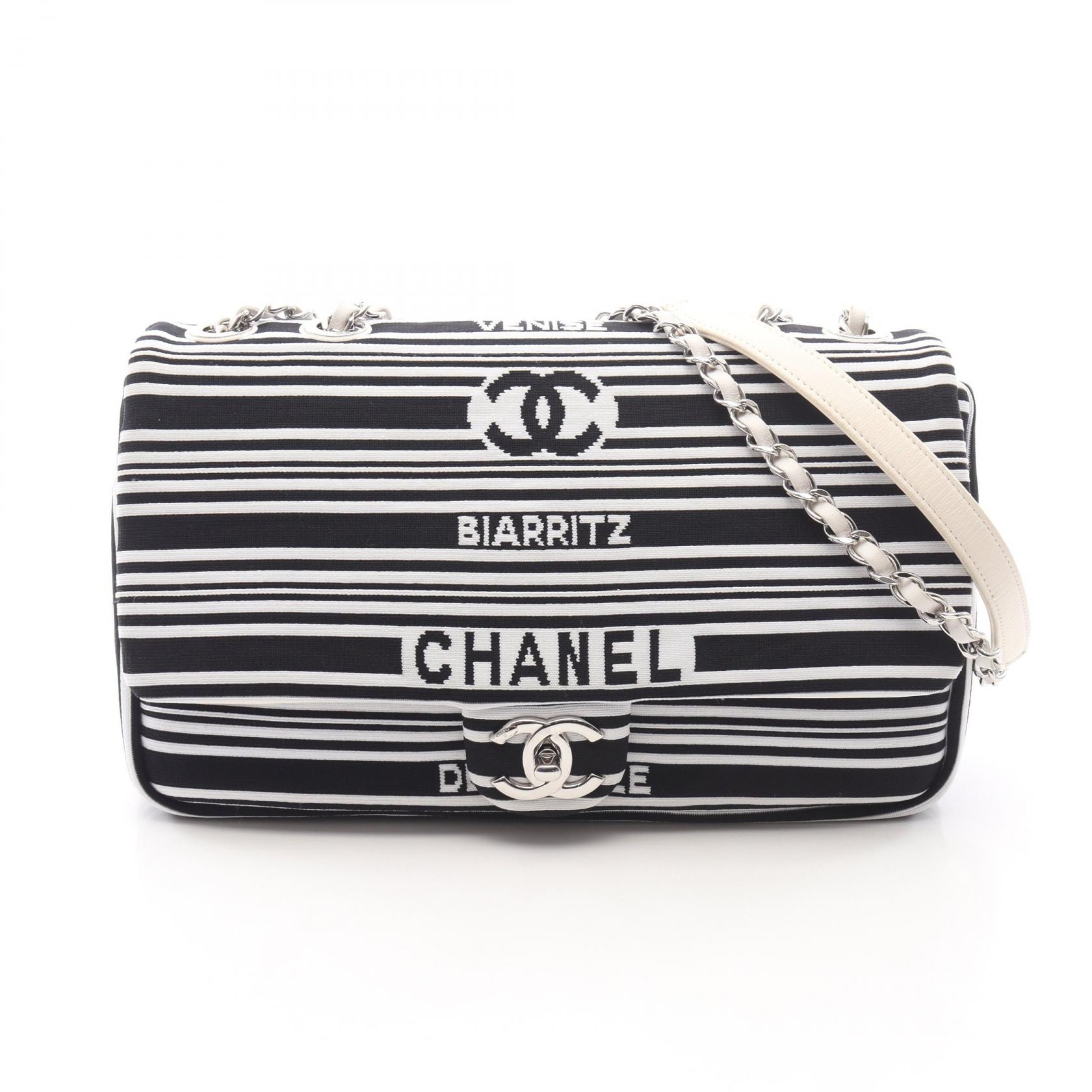 シャネル CHANEL ショルダーバッグ バッグ キャンバス レザー レディース ホワイト系 / ブラック系 【中古】