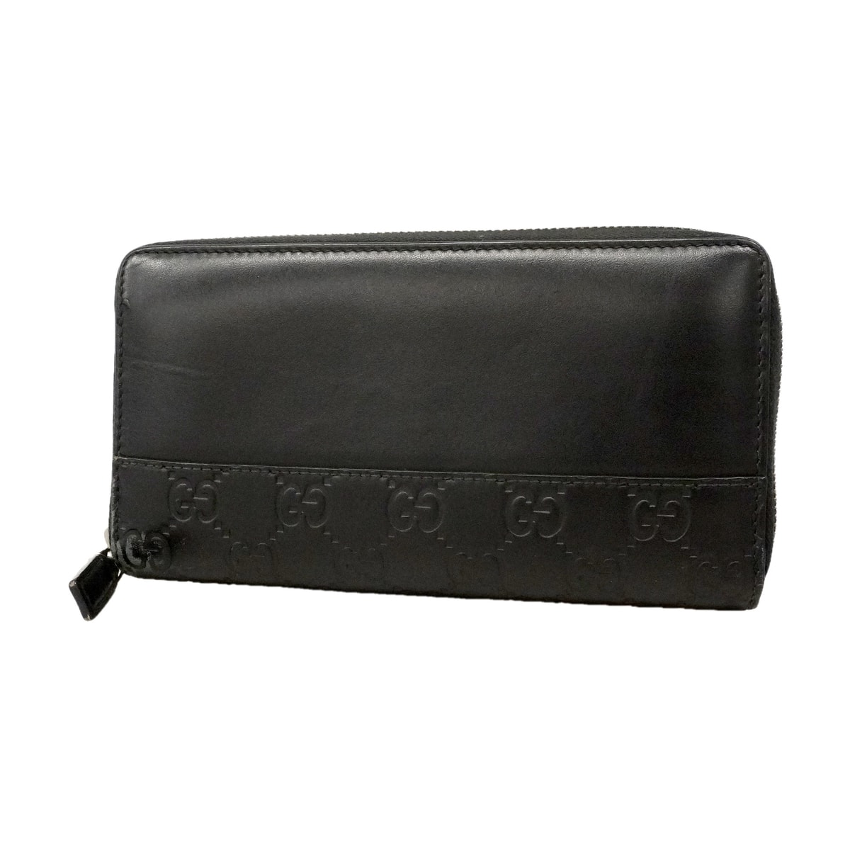 【6ie6853】グッチ 長財布 グッチシマ 408839 レザー ブラック シルバー金具【中古】レディース