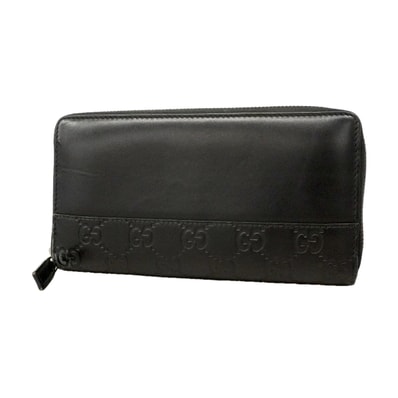 【6ie6853】グッチ 長財布 グッチシマ 408839 レザー ブラック シルバー金具【中古】レディース