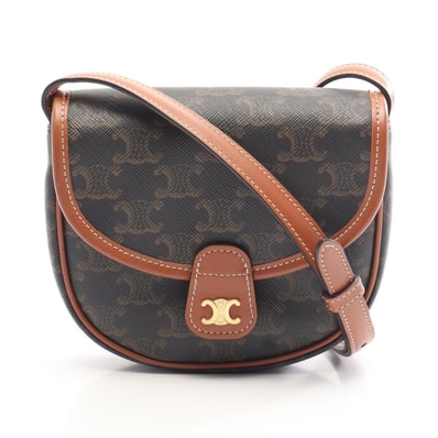 セリーヌ CELINE トリオンフ ミニブザス ショルダーバッグ バッグ PVCコーティングキャンバス レザー レディース ブラウン系 / ブラック系 【中古】