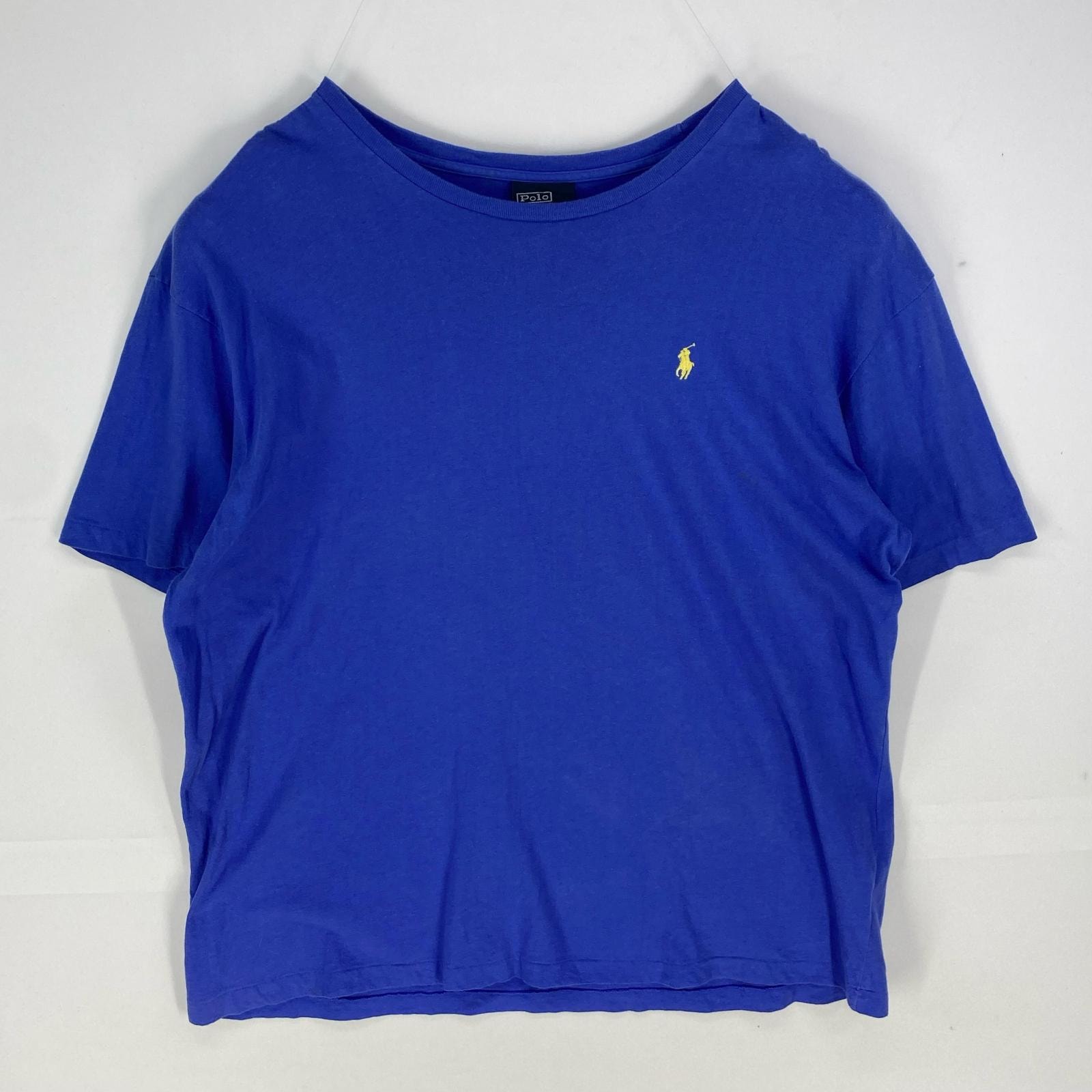 古着 ポロバイラルフローレン Polo by Ralph Lauren 半袖Tシャツ ワンポイント ロゴ刺繍 クルーネック XL ブルー系 無地 メンズ